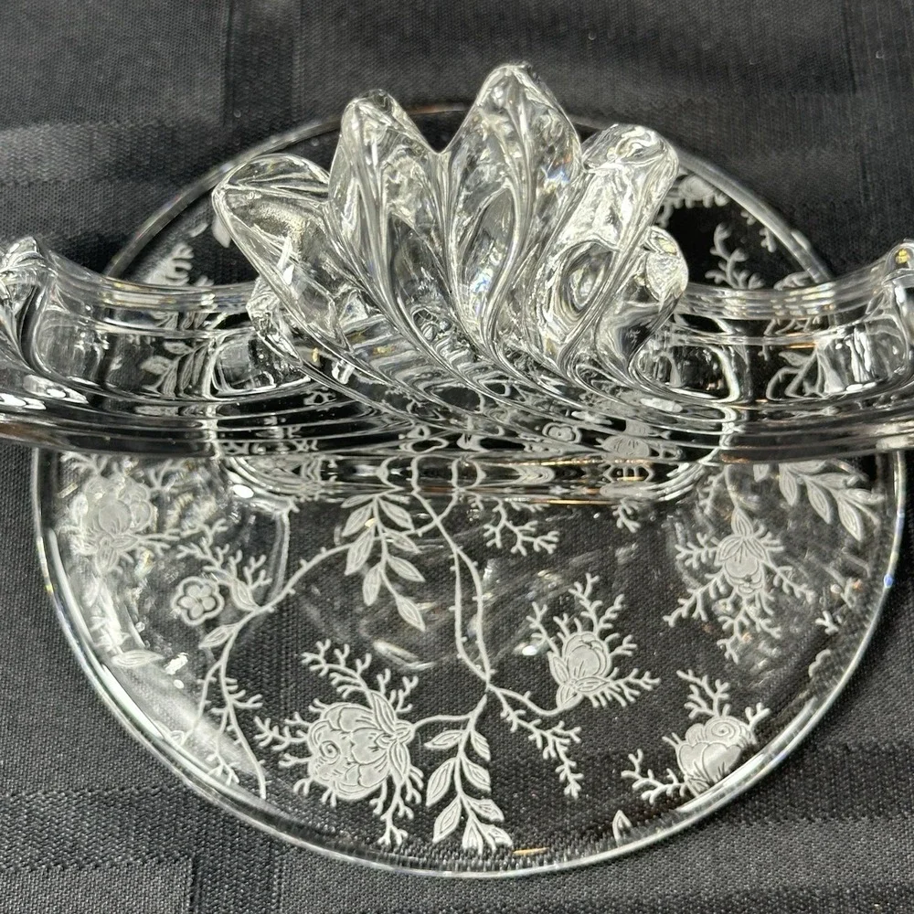 Vintage Crystal Fostoria Baroque‎ Double Candle Sticks Chintz Etched Pattern
